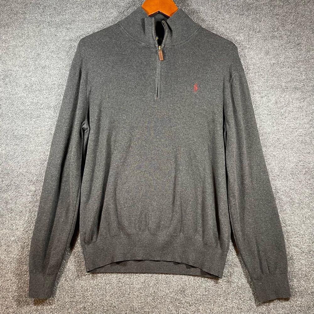 Polo Ralph Lauren 1/2 Zip Sweater Men's Medium Gray Pima Cotton Outdoors Casual
